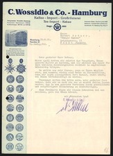 Rechnung Hamburg 1935, C. Wossidlo & Co., Kaffee-Import & -Großrösterei, Geschä 