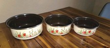 3 Stück Vintage Emaille Topf Töpfe  DDR Kochtöpfe Dutch Oven Rote Mohnblumen