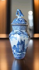 Delft wunderschöne Deckelvase Porzellan 1970er Vintage  sehr gut erhalten 