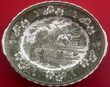 Royal Tudor Ware, Coaching Taverns 1828 grün weiß, Servierplatte oval, Engl
