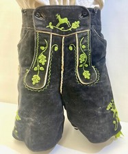 ⚜️ Kurze schwarze Platt gestickte Hirsch Lederhose sämisch gegerbt Größe: 48 ⚜️