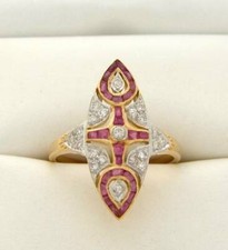 DIAMANT RUBIN MARQUISE FORM RING DIAMANT RUBIN NAVETTE RING 18K FRANZÖSISCH