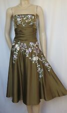 Cocktailkleid 36 oliv grün bestickt Seide Baumwolle Hochzeit Abend Kleid geblümt