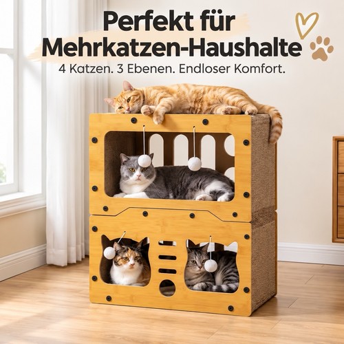 Kratzbaum holz karton ebenen - holz/karton, 3
