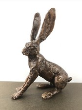 Bronze Skulptur Figur Hase sitzend stilisiert 16x7x12cm, von J.Thomas Vintage