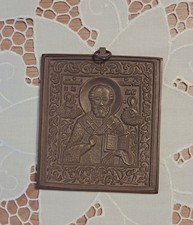 Heiliger Nikolaus von Myra antike russische Bronze Relief-Ikone Bischofsornat