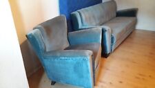 50 er Jahre Samtsofa mit 1 Sessel und 1 Hocker