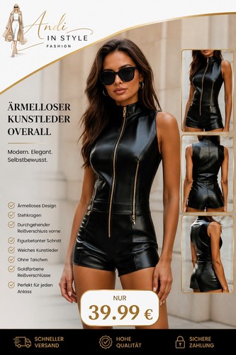 Damen kunstleder playsuit - damen,