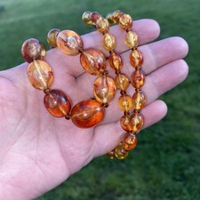 Vintage Modeschmuck Bernstein Imitat Halskette ,63 cm