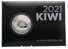 1 OZ Silber Kiwi 2021 Neuseeland in Blister Coincard 999 Silver