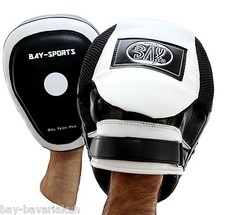 BAY 2x GEL Echtes Leder Handpratzen Schwarz Weiß Pratzen Pratze Handpratze MMA 