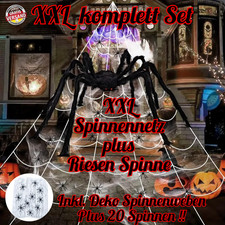 XXL Halloween Deko Spinnennetz+ Riesenspinne+ Spinnweben+ 20 Spinnen KOMPLETTSET