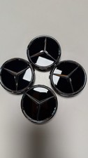 4XNABENDECKEL Mercedes-Benz 75mm Schwarz Glanz Nabendeckel Nabenkappen