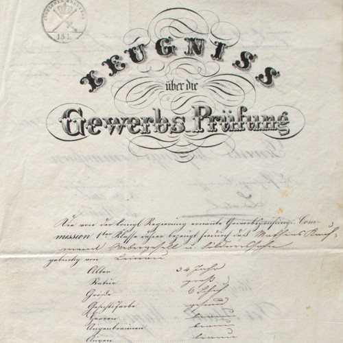 Zeugnis gewerbsprüfung 1848 - zeugnis,