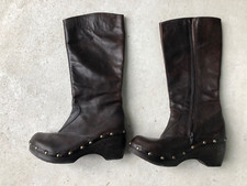 LUCCICO Stiefel ungetragen Gr. 38 Leder braun Nieten Holzsohle Clogs Stil