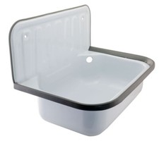 Ausgussbecken aus Stahl weiß Spülbecken Waschbecken mit Überlauf | B-Ware