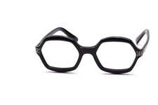Schwarze 60er Jahre vintage Brille mit seitlichem Strassendekor 6 eckig   B4