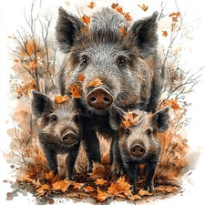Deko Bild Wildschweine Frischlinge Herbst Landschaft Wandbild Tiere Wandfliese