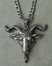 Baphomet Anhänger Mit Halskette Silber Pentagramm Ziege Ziegenkopf Hörner Satan
