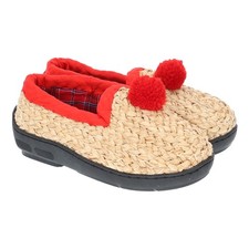 Paar Strohschuhe "Der Solide", Einbändelung rot