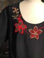 Vintage edles Kleid 44 Stickereien 60er Jahre Rot Schwarz OK1