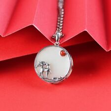 I05 Anhänger Rotwild Hirsch auf weißer Jade roter Achat Sterling Silber 925 
