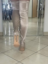 Beige glänzende overknee - glänzende,