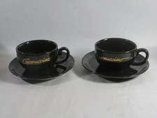 Retro 2 Cappuccino Tassen mit Untertassen braun mit goldenem Schriftzug