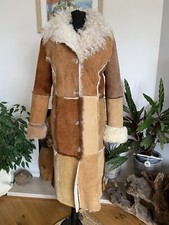 Vintage Lammfell Leder Pelz Mantel Jacke Patchwork Afghan Trench Penny Lane Y2K