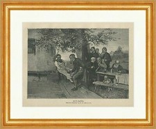 Auf der Kegelbahn Kotschenreiter Sport Gesellschaft Holzstich E 22757Gerahmt