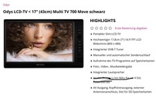 ODYS 7-Zoll LCD-TV für DVB-T Empfang