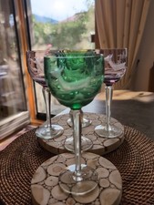 5 Bleikristall Gläser Geschliffen, 18,5 cm, Grün, Violett und Gelb 