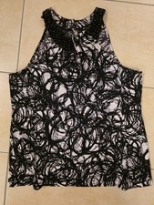 CATO Neckholder Top, schwarz weiß, mit Perlen Stickereien am Kragen, Gr. L