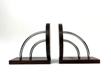 Seltene Bauhaus Art Deco Avantgarde Geometrisch Kubistisch Paar Palisander Chrom Buchstützen 