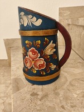 Holzkrug Blumenvase handbemalt