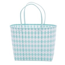 Overbeck & Friends: Markttasche Jolie Türkis-Weiß groß oval, 46x35x32 cm,