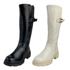 Damen Stiefel Winterstiefel Gefüttert Hohe Stiefel Boots Blockabsatz Leder-Optik