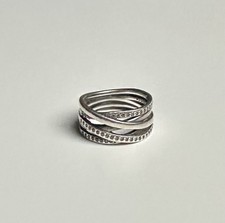 Pandora Ring 925 Silber Funkelnde und Polierte Linien Multiband 190919CZ