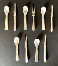 5 echte Perlmutt Löffel & Gabel Sets Kaviar, Austern & Eier, Unikate, NEU