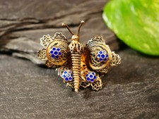 Zauberhafte 835 Silber Brosche Schmetterling Falter Email Blau Plastisch