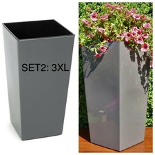 Blumenkübel SET 2: XXXL (H: 75 cm) Blumentopf Hochglanz Eckig Übertopf Anthrazit