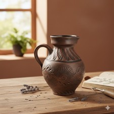 ? Handgefertigter Tonkrug ? Reliefdekor • Landhaus & Boho Deko • Keramik ?