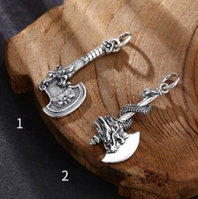 L07 Anhänger Axt mit Drache Drachenkopf Sterling Silber 925