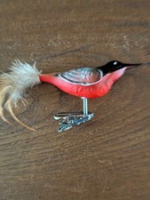 alt Christbaumschmuck Lauscha Rotkehlchen Vogel glas  Zwickern und  Hühnerfeder
