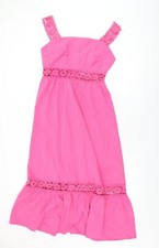 Omonsim Damen rosa Polyester A-Linie Größe L quadratischer Ausschnitt Reißverschluss - Blumen Häkelschnitt