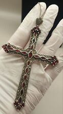 XXL Jugendstil Silber KREUZ m. Granat & Markasiten 12cm - 30,3 Gramm- Kette 71cm
