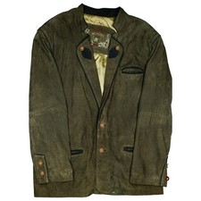 MONTES Herren Trachten Jacke Blazer Sakko 54 XXL Velour Leder weich Grün vintage