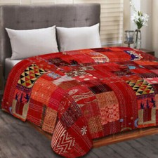 Indisch Rot Seide Kantha Quilt