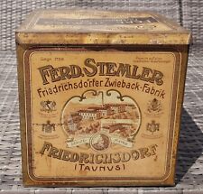 Große alte Blechdose Friedrichsdorf Taunus Ferd. Stemler Zwieback Fabrikansicht