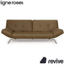 Ligne Roset Smala veganes Leder Zweisitzer Sofa Olivgrün Khaki Sofa Couch